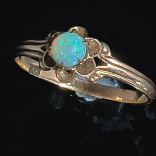 Vintage Opal 14k Yellow Gold Ring Estate Retro Solitaire Estate Mid Century Gift