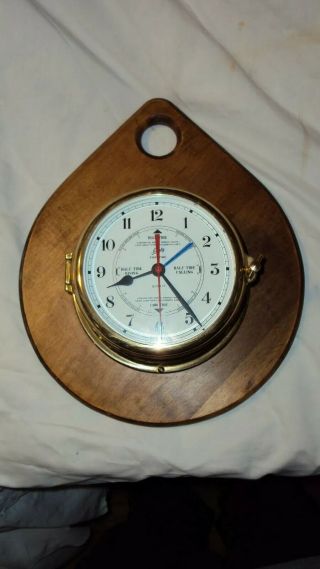 Vintage West German Schatz Polished Brass Tide N Time Ships Clock Quartz Runs