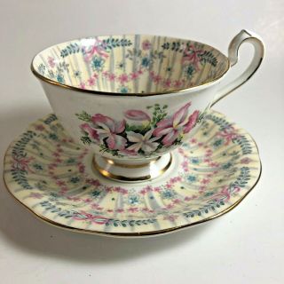 Queen Anne Royal Bridal Gown Teacup And Saucer Orchids Bows England