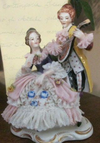 Vintage Dresden Porcelain Lace Figurine Man 