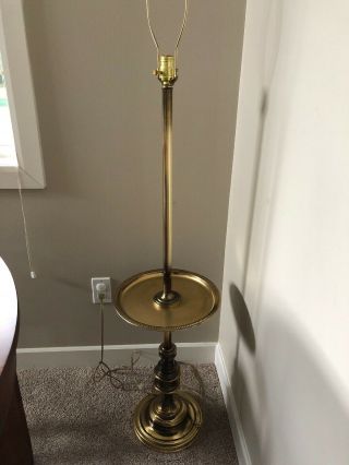 Vintage Mid Century Brass Stiffel Floor Lamp With Table Hollywood Regency