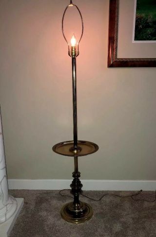 Vintage Mid Century Brass Stiffel Floor Lamp With Table Hollywood Regency 3
