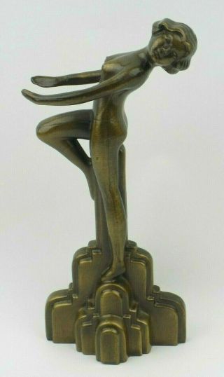 1930s Art Deco Nude Lady Woman Metal Figurine Statue Frankart Style Heavy 9 "