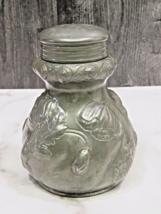Antique Reed & Barton Pewter Repousse Poppy Poppies Covered Jar Container
