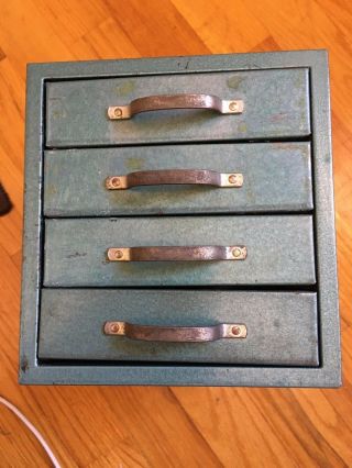 Vintage 4 Drawer Industrial Machinist Metal Tool Box Parts Bin Cabinet Chest