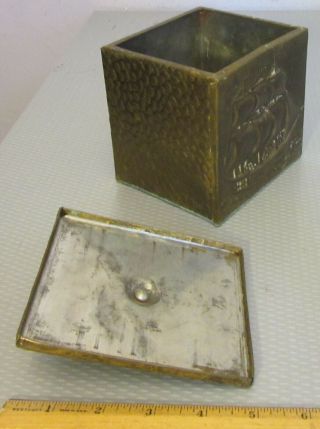 antique hand hammered BRASS SAILING SHIP TEA CADDY TOBACCO BOX tin lined 5 