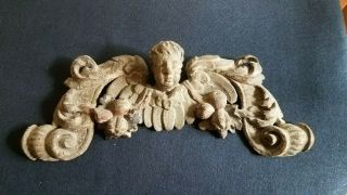 Antique Carved Wooden Pediment Angel Putti Early Spanish French Finial Angel 17 "