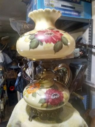 Vintage Fenton Hand Painted Hurricane Gone With The Wind 28 " Tall Lamp Flower.