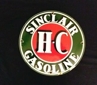 Vintage Sinclair " H - C " Gasoline / Motor Oil Porcelain Gas Pump Sign