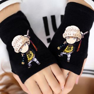 Anime One Piece Trafalgar Law Cosplay Cotton Knitted Gloves Fingerless Mittens