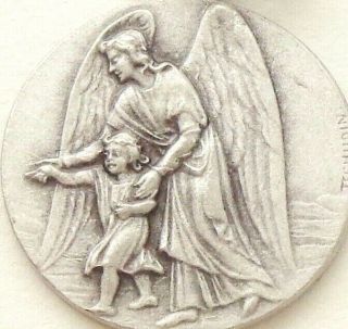 The Holy Guardian Angel Guiding The Small Child - Vintage Medal Pendant