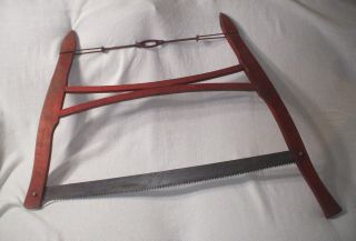 Vintage Hand Wood Cross Cut Buck Bow Saw Red Paint Primitive Wall Decor