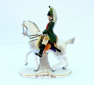 Dresden Porcelain Figurine Soldier On Horse Dragoon 1804 Sitzendorf Mark 1902 - 19