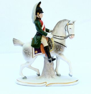 Dresden Porcelain Figurine Soldier On Horse Dragoon 1804 Sitzendorf Mark 1902 - 19 2