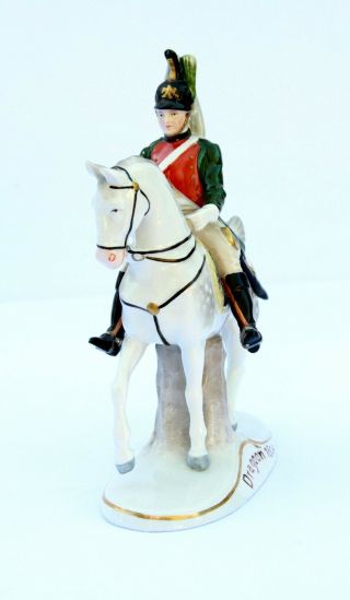 Dresden Porcelain Figurine Soldier On Horse Dragoon 1804 Sitzendorf Mark 1902 - 19 3