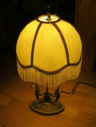 Antique Cast Iron Table Lamp & Shade Ornate Art Deco Light