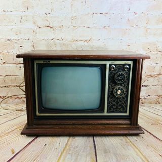 Vintage 1970s Rca Nine Inch Tv Am1015 Mini Wood Console 10.  5 " X 15 "