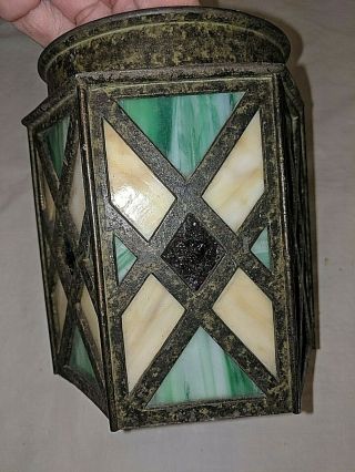 Vtg Antique 5 3/4 " Arts & Crafts Stained Glass Lamp Shade 4 1/2 " Fitter