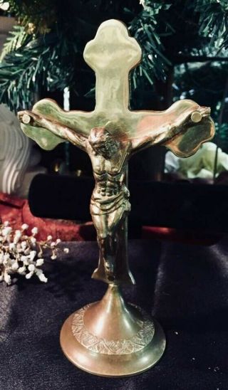 Vintage/antique Jesus On Cross Standing Crucifix " Brass " 8 " High