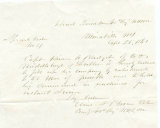Civil War Orders Capt Blodget 4.  25.  1861 To Enlist 50 Men Co D Ny 76th Col Brown