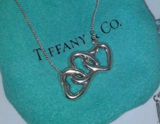 Vintage Authentic Tiffany & Co Sterling Silver Triple Hearts Chain Necklace