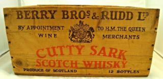Vintage Berry Bros Cutty Sark Scotch Whiskey 12 Bottle Wooden Crate Box Texas B