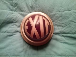 Old Vintage Antique Round Art Deco Theater Glass Exit Light Sign Red & White