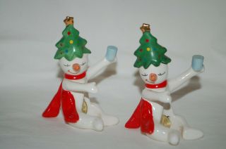 2 Vtg Holt Howard Christmas Drinking Snowman Candle Climbers 1950s Euc