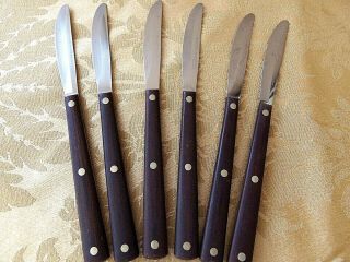 Vintage Set Of 6 Cutco 47 Table / Steak Knives,  Wood Handles,  Pat.  2147078