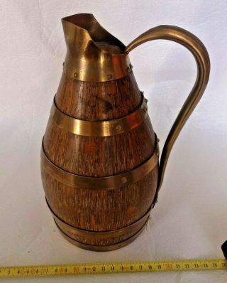 French Vintage Wine Or Cider Brass & Wood /copper Jug/ewer/pitcher N°4