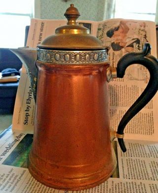 Antique Copper Manning Bowman & Co.  Tea Pot Decorative C.  1859 - 1945.  10 "