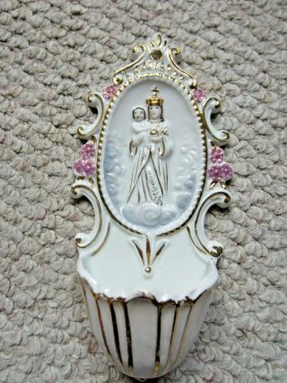 Vintage Ceramic Religious Wall Holy Water Font; 7 1/4 " Tall