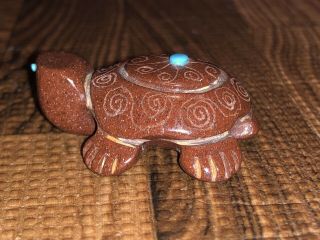Zuni Carved Pipestone Turtle Fetish Signed By Reynold Lunasee