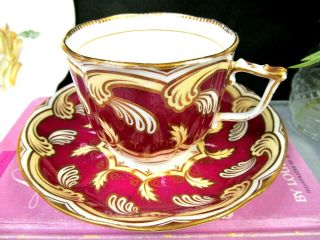 English Porcelain 1845 Tea Cup And Saucer Ridgway Teacup Red & Gold Gilt Pattern