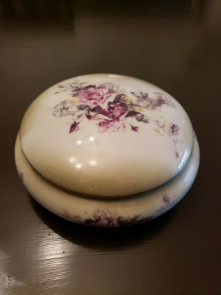 Vintage 1898 China Company Pink Roses Jewelry Trinket Candy Bowl W/lid