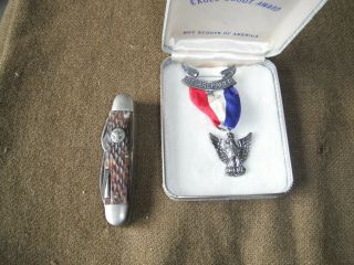 Vintage Bsa Boy Scout Sterling Robbins Eagle Scout Medal,  Case & Knife