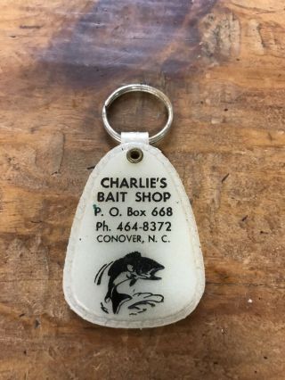 Vintage Charlies Bait Shop Advertising Keychain Conover North Carolina Hickory