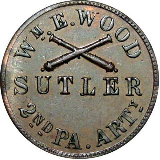 2nd Pennsylvania Artillery Civil War Sutler Token Wm Wood Cannons
