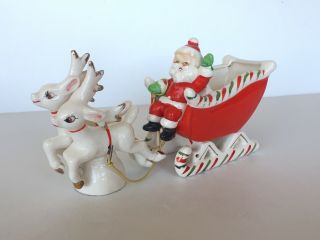 Vtg Santa Claus Sleigh Reindeer Christmas Figurines Planter Dish Relco Japan