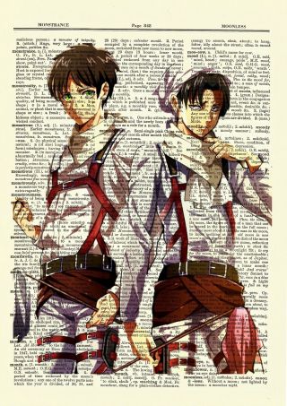 Eren Levi Attack On Titan Anime Dictionary Art Print Poster Picture Manga Book