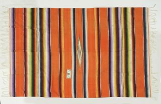 Vintage Mexican Saltillo Blanket Serape Orange Banded (60 " X87 ")