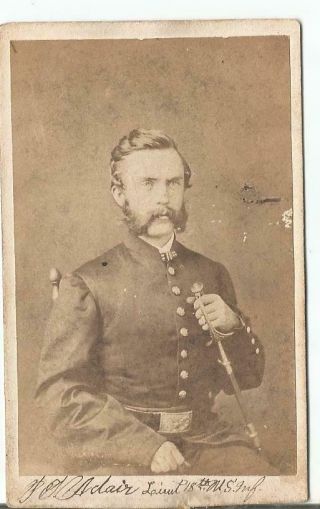 Civil War Cdv Lieutentant Adair 18th Infantry Taken June1863 Murphreesboro Tn