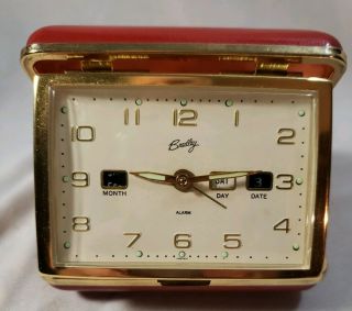 Vintage Bradley Red Mid Century Travel Alarm Clock Wind Up