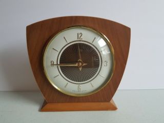 Midcentury Clock Smiths England Wood And Brass Table Top Vintage