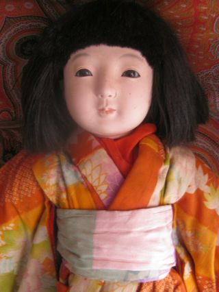 . Vintage Antique Japanese Ichimatsu 17 " Doll Kimono Paper Mache 
