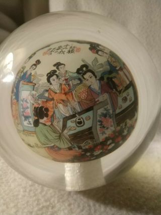 Vintage Asian Reverse Painted Glass Globe / Ball - Asian Market Scene?