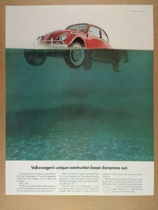 1967 Vw Volkswagen Beetle Floating Red Car Photo Vintage Print Ad