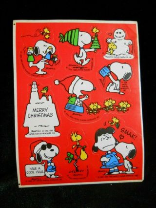Vintage Peanuts Snoopy Christmas Stickers 1 Sheet 1971 United Feature Syndicate