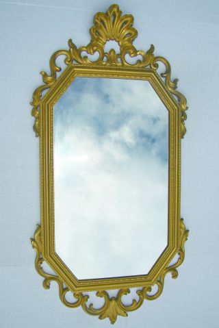 Syroco 4614 Large Vtg Gold Frame Mirror Wall Hanging Mid Century Scroll 1963