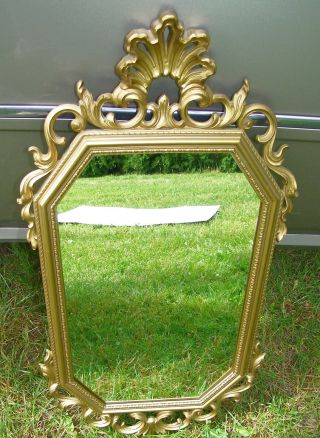 Syroco 4614 Large Vtg Gold Frame Mirror Wall Hanging Mid Century Scroll 1963 2
